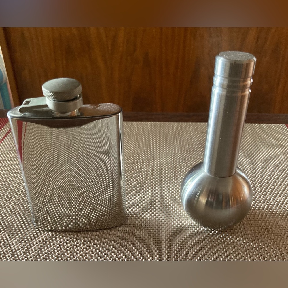 Flask and Wine Opener set, stainless steel, not new but never been used.